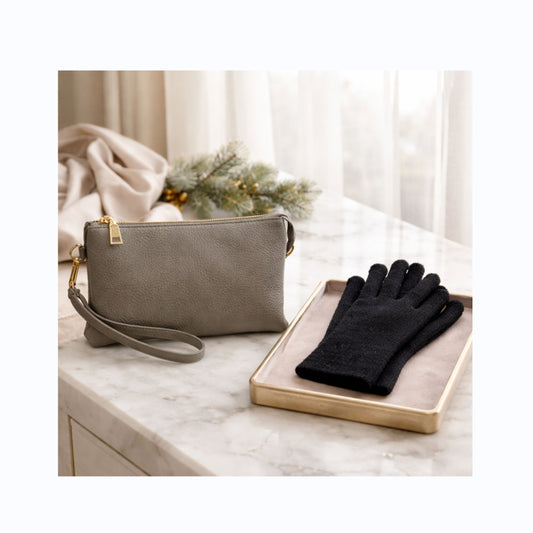 Purse & Glove Set - Gray and Black