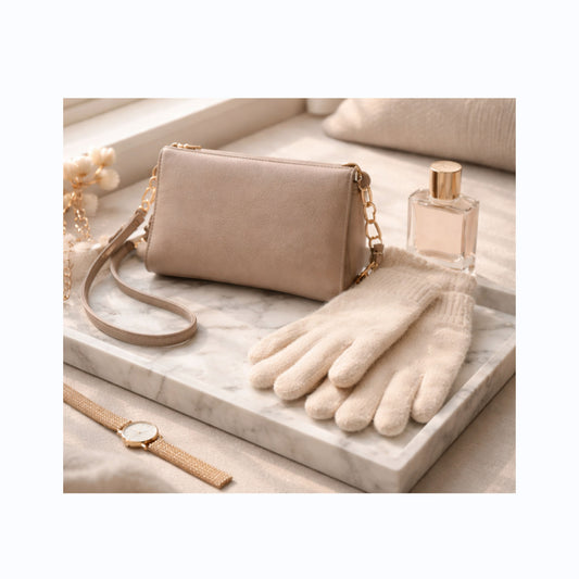 Purse & Glove Set - Beige