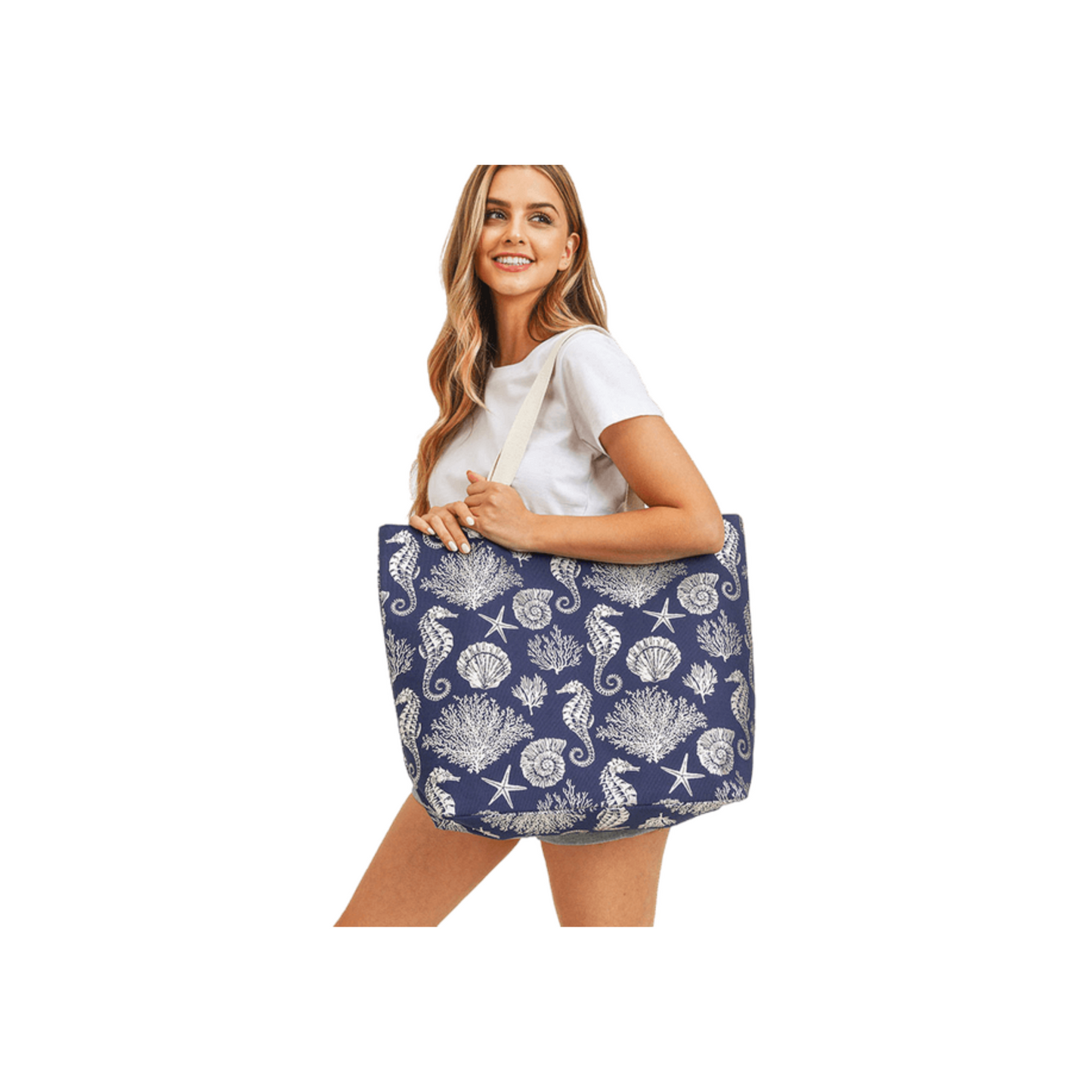 Ocean Life Navy Metallic Tote