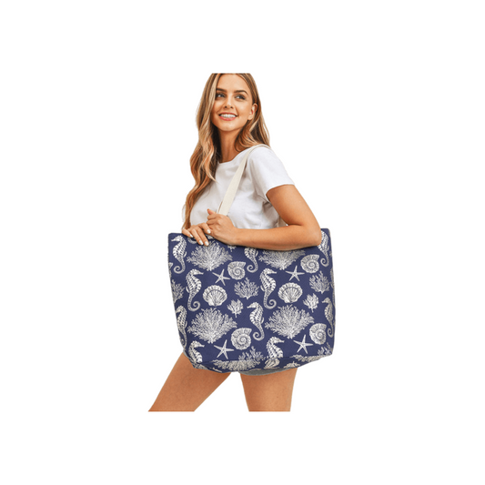 Ocean Life Navy Metallic Tote