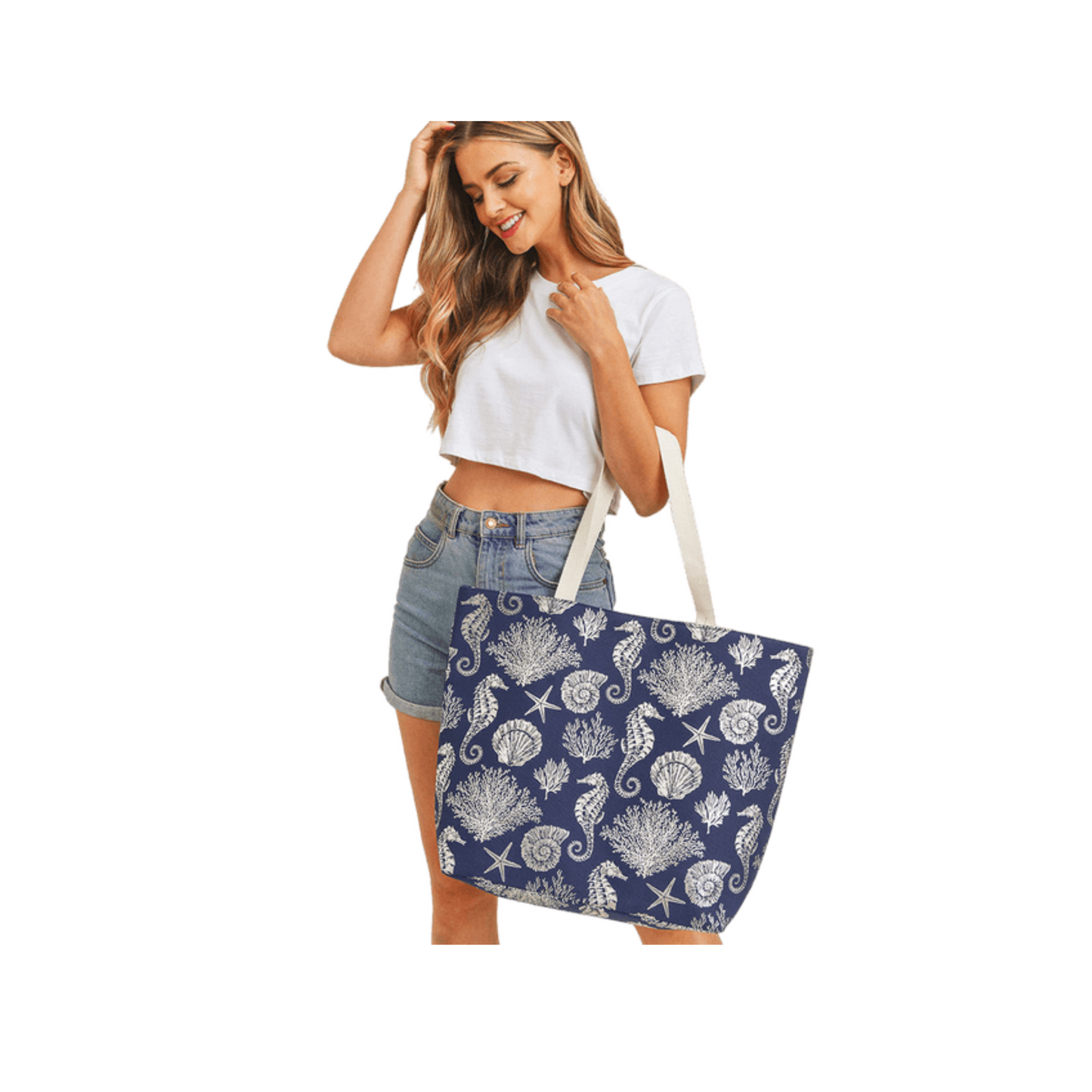 Ocean Life Navy Metallic Tote