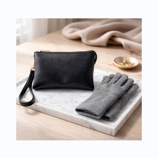Purse & Glove Gift Set- Black & Gray