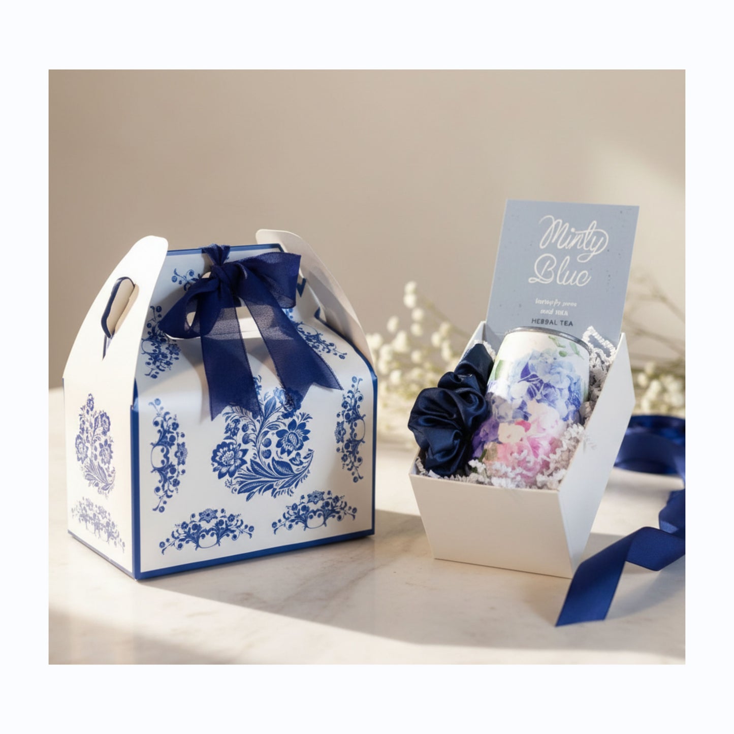 Tea & Tumbler Gift Set - Blue Toile