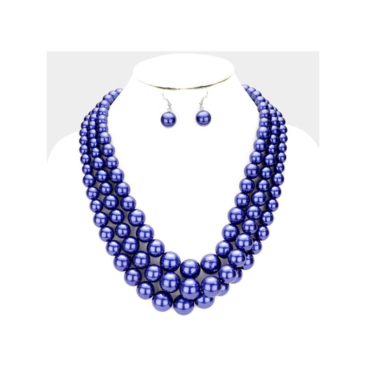 Royal Blue Pearl Necklace Set