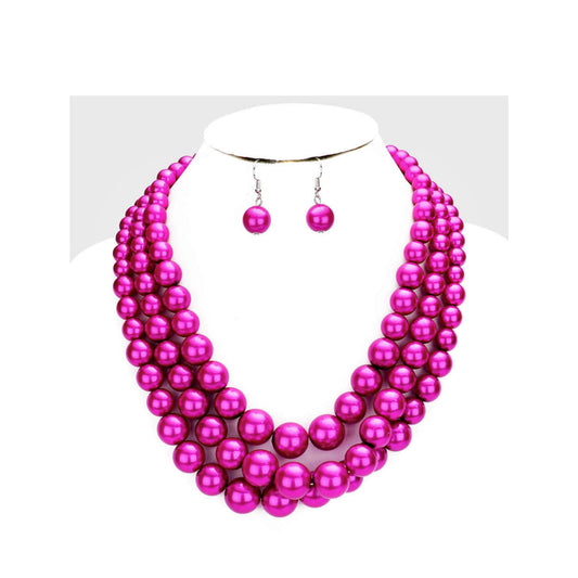 Fuchsia Pearl Necklace Set